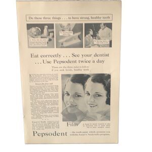 Vintage 1931 Pepsodent Eat Correctly Use Pepsodent Ad Advertisement